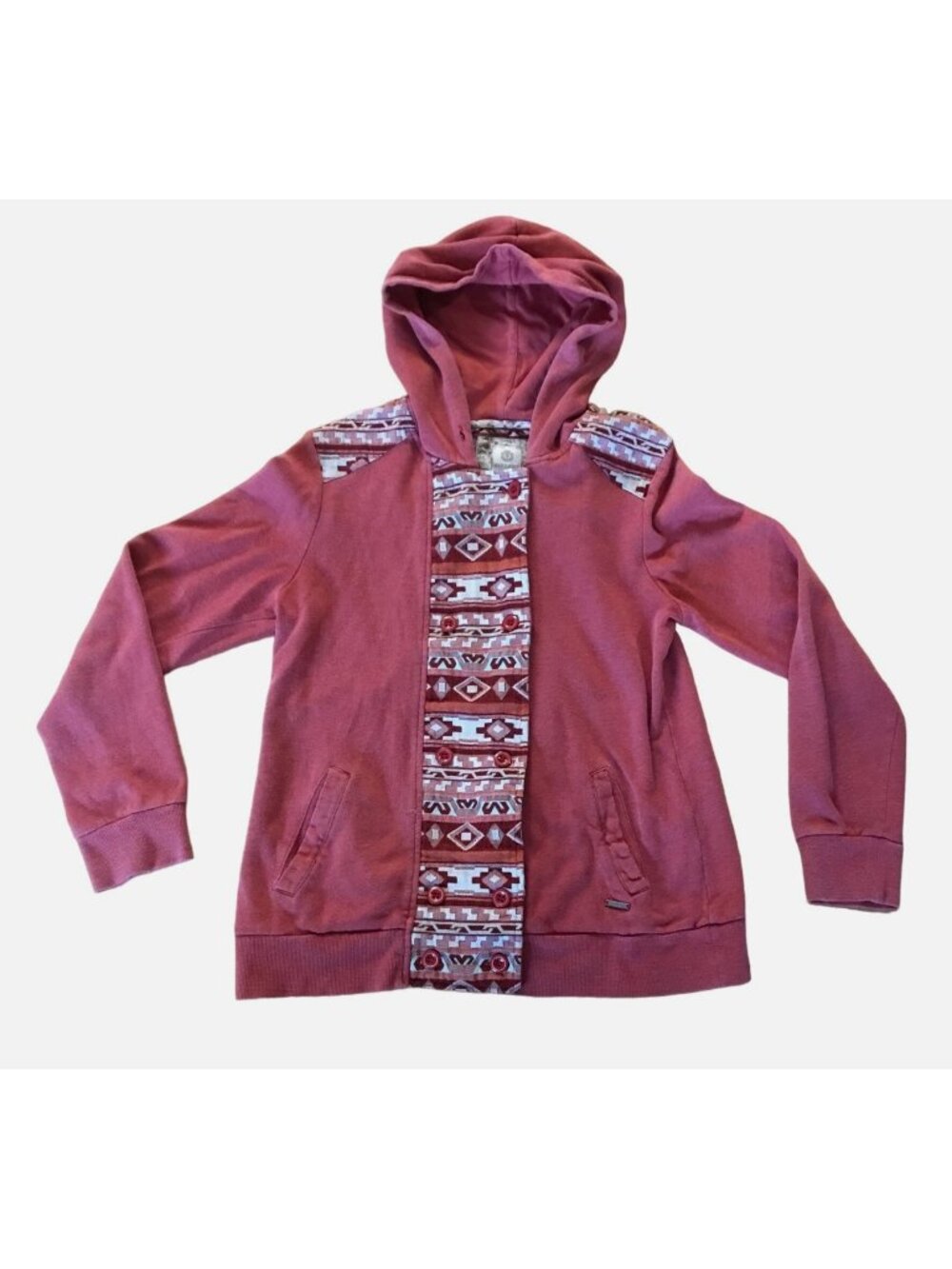 Element Cardigan Hoodie Women's Large Button Up Red Coral Aztec Tapestry